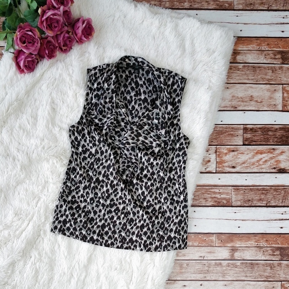 Ann Taylor Animal Print Ruffle Sleeveless Blouse